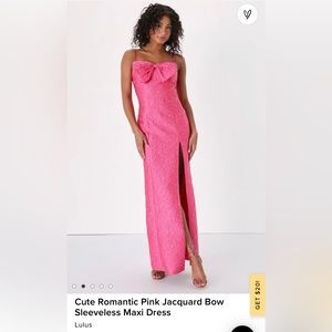 Lulus Cute Romantic Pink Jacquard Bow Sleeveless Maxi Dress NWT